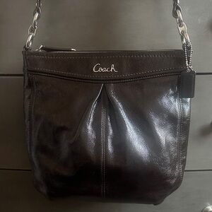Coach Dark Brown Leather Bag with Silver Chain